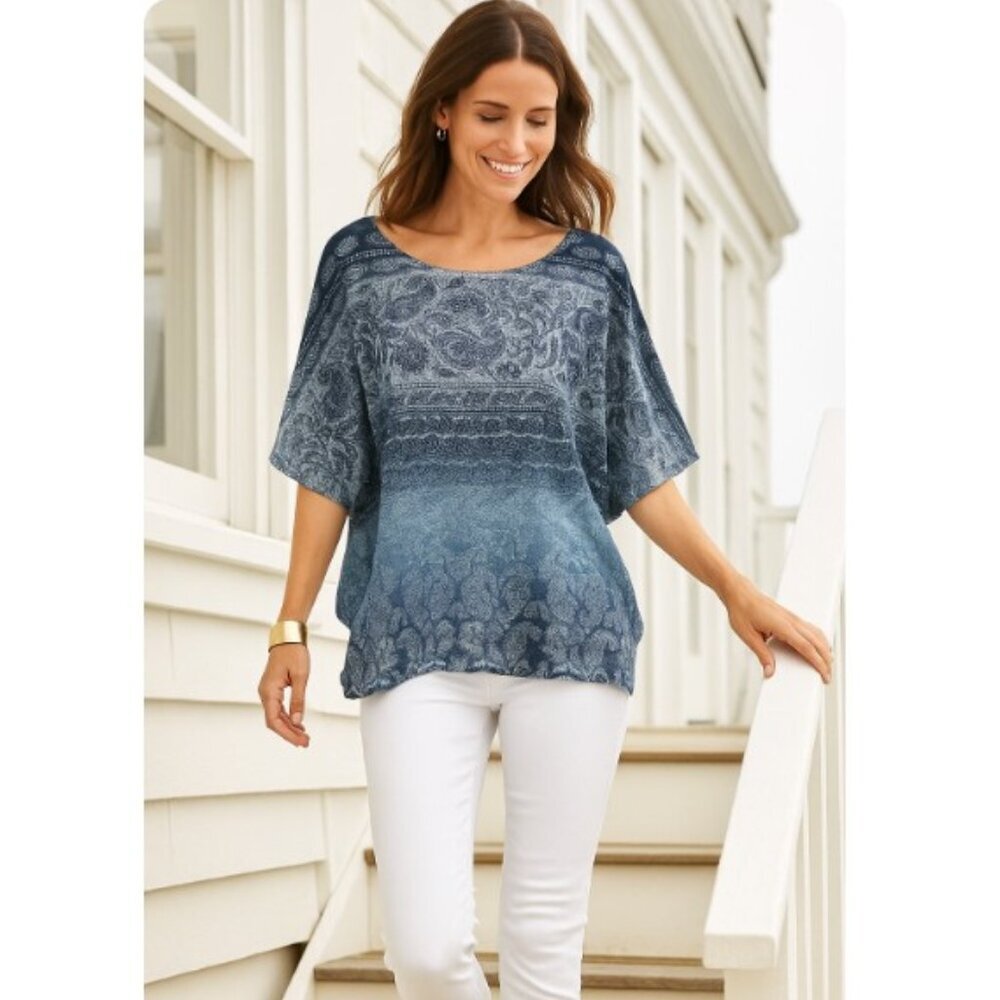 Chico's Blue & White Paisley Poncho Top